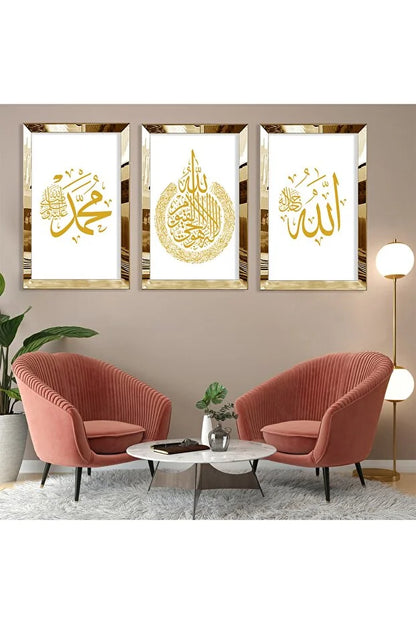 Gold Aynalı Pleksi Çerçeveli Tablo Seti